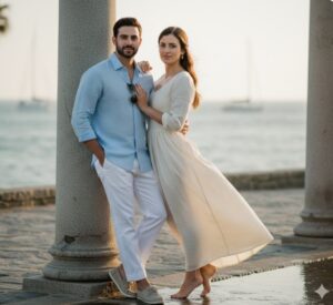 Coastal Glamour Couple Portrait